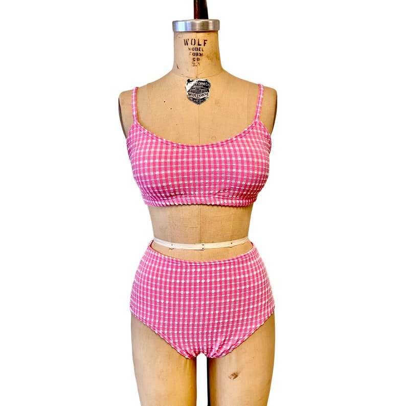 Wilma Retro Vintage Two Piece Women's Push Up Bralette Bikini Swimsuit Gingham Check/Textured Fabric Custom Made to Your Measurements image 3