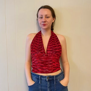 Tina Retro Vintage Women’s 70s Halter Top- Disco Halter Tie Top-Made to Order With Vintage Fabric