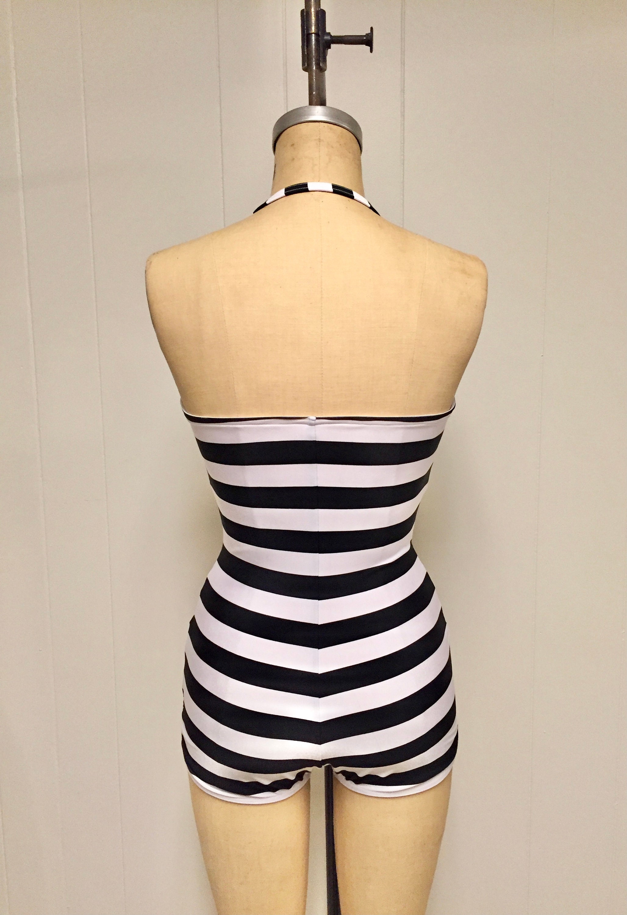 1950s Retro Vintage Striped One Piece Women's Swimsuit Custom Made
