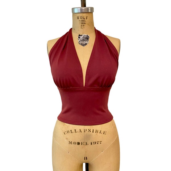 Tina Retro Vintage Damen 70er Jahre Neckholder-Top – Disco-Krawatten-Top – auf Bestellung gefertigt