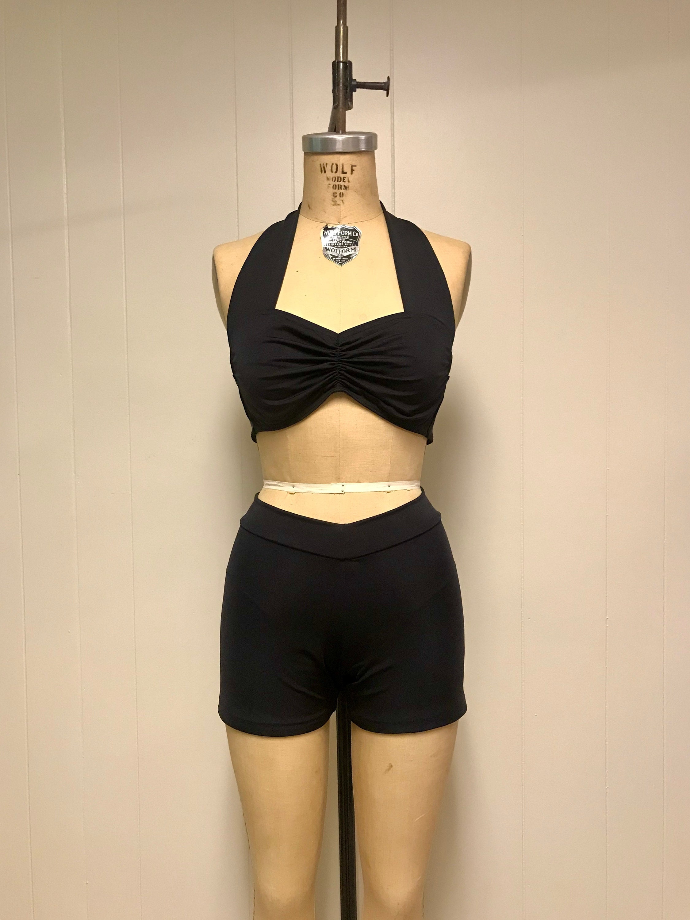 Two piece High Waisted Swim Suit, Bow, Bikini, Vintage Style, Bathing Suit,  Cut Back, Beach, Woman, Swim Wear, Black