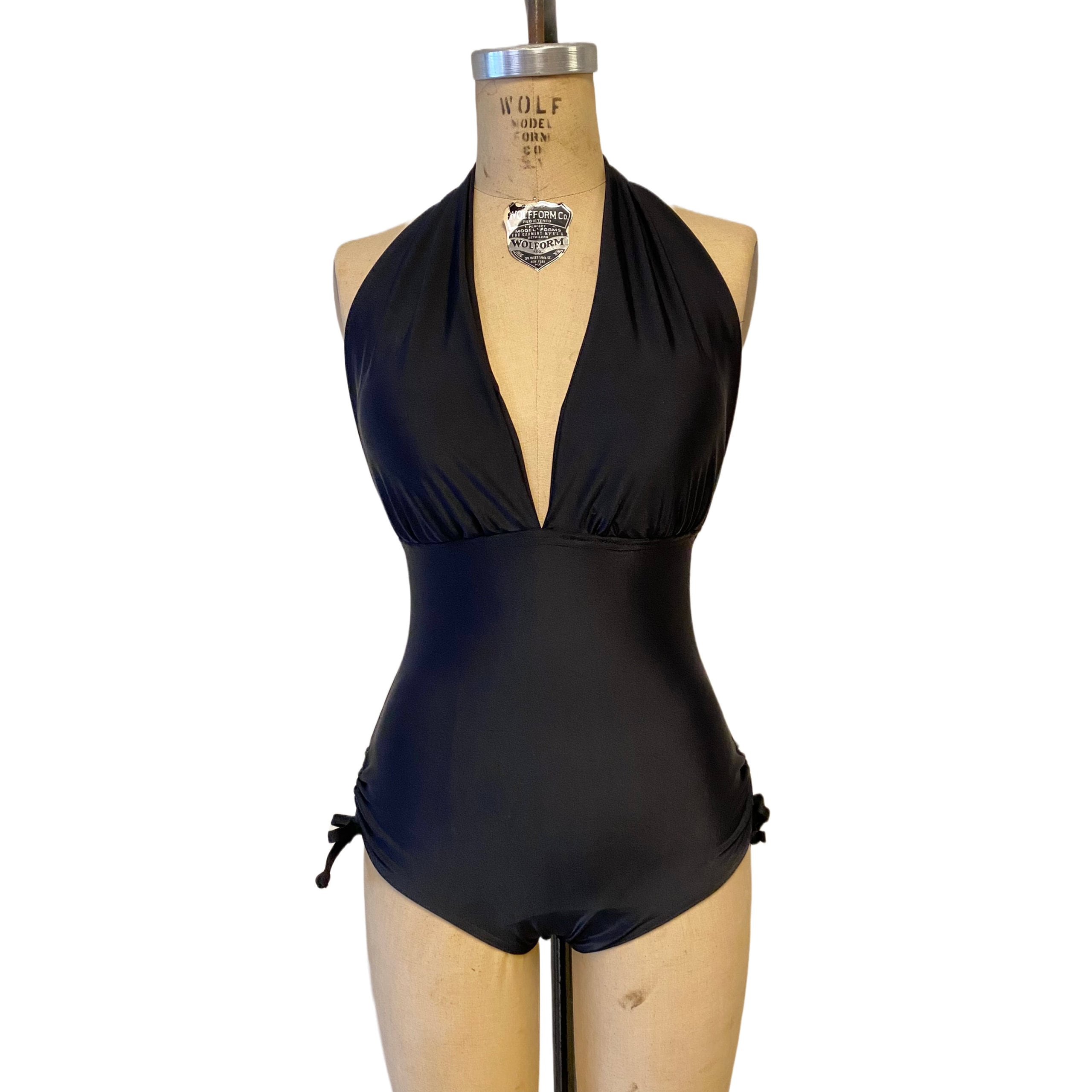 black halter top one piece swimsuit