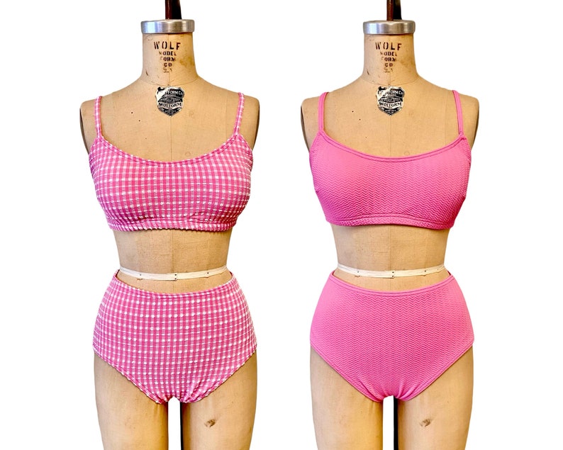 Wilma Retro Vintage Two Piece Women's Push Up Bralette Bikini Swimsuit Gingham Check/Textured Fabric Custom Made to Your Measurements image 1
