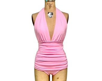 Marilyn Retro Vintage One Piece Women's Swimsuit - Solid Colors - Custom Made to Your Measurements