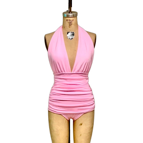 Marilyn Retro Vintage One Piece Women's Swimsuit - Solid Colors - Custom Made to Your Measurements