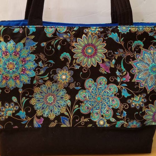 Asian Garden deals Large Tote in Teal and Black