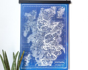 Scotland Vintage Map / Scottish Highlands and Isles Cyanotype Print / Blueprint / Art  / Globe / Atlas / Geography / Wall Art / Decor