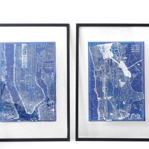 New York City Vintage Map Cyanotype Print Set / Manhattan & The Bronx / Wall Art /