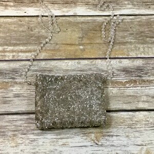 Sliver Vintage Beaded Satin Purse with Crystal Beaded Strap