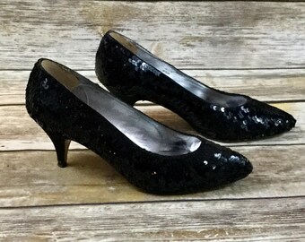 black sequin heels
