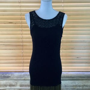 Vintage Black Lace Dress with Black and Gold Beaded Fringe Dress