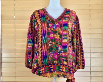 Neiman Marcus Vintage Sequin Abstract Boho Tie Waist Top / Blouse