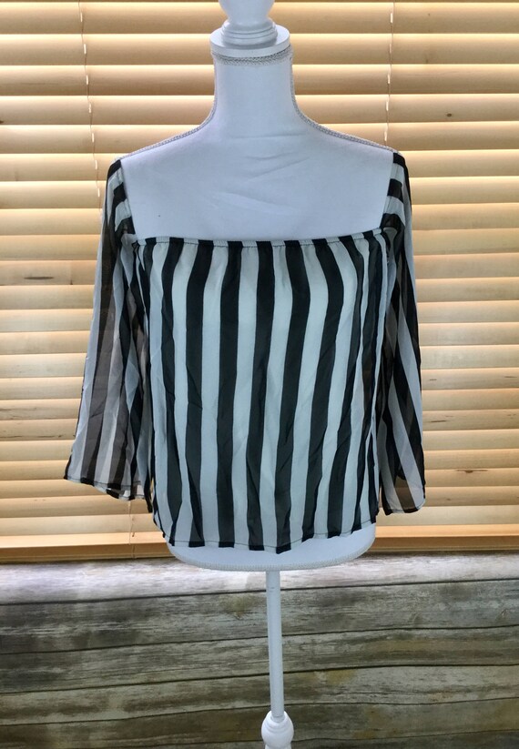 Gracie Black and White Striped Off The Shoulder T… - image 3