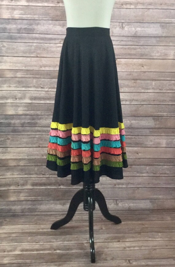 Black Skirt with Bright Retro Rainbow Design Skir… - image 1