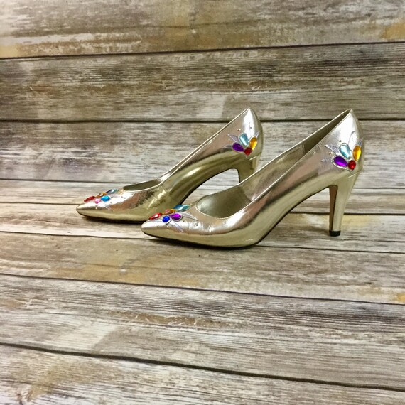 jeweled gold heels