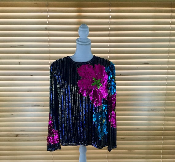 Bold Floral Beaded Vintage Sequin Top