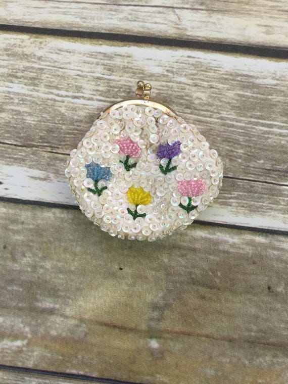 Sequin Beaded Floral Change Purse | Small Beaded … - image 2