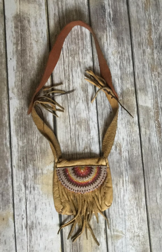 Vintage Tribal Beaded Leather Purse | Embellished 