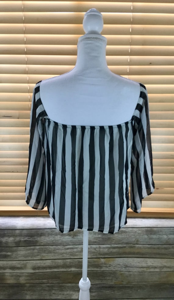 Gracie Black and White Striped Off The Shoulder T… - image 2