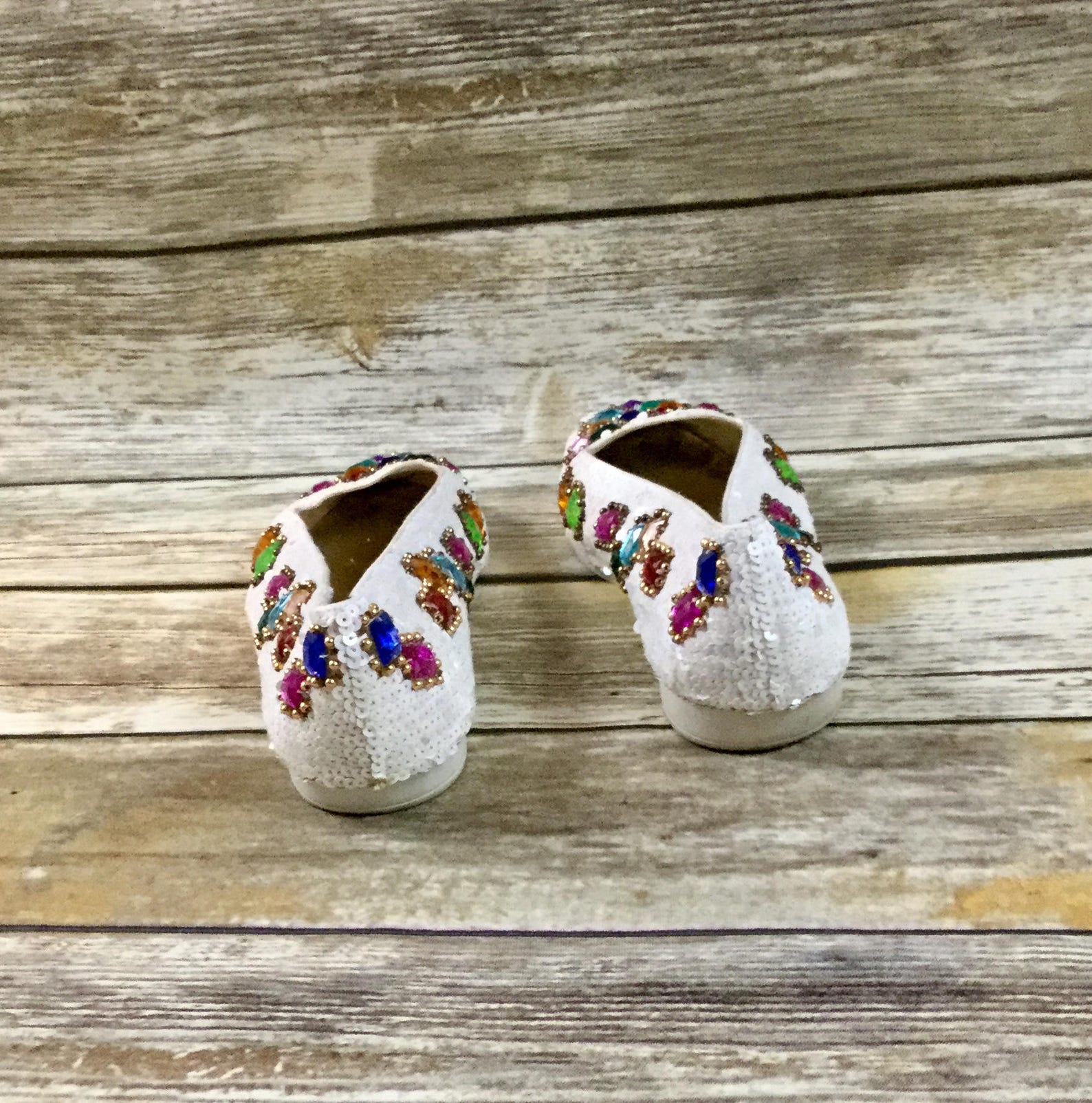 vintage sequin jeweled shoes, caparros us sz 7.5 beaded 1980 ballet flat shoes