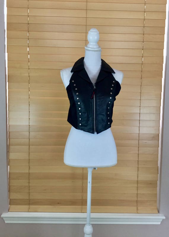 Black Vance Leather Halter Top Vest - image 1