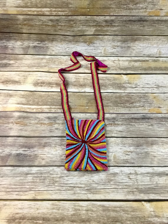 Rainbow Pinwheel Vintage Hippie Beaded Purse  / Re