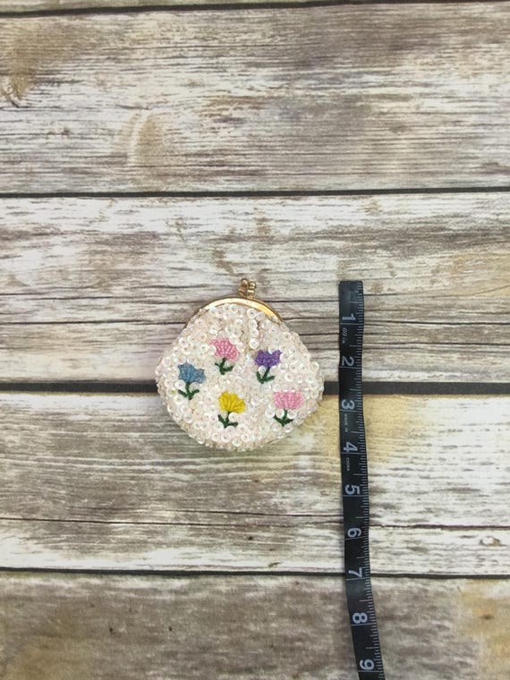 Sequin Beaded Floral Change Purse | Small Beaded … - image 3