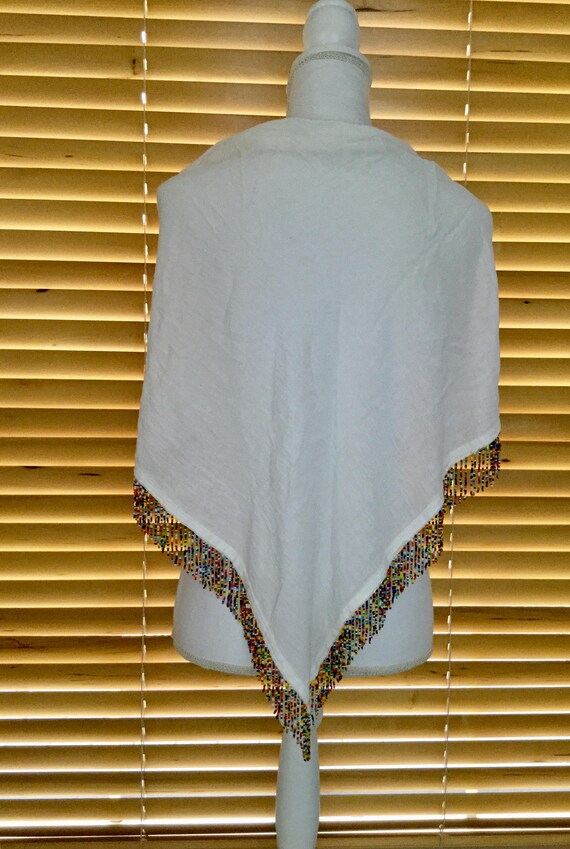 Vintage Rainbow Seed Bead Fringe Shawl Wrap Gem