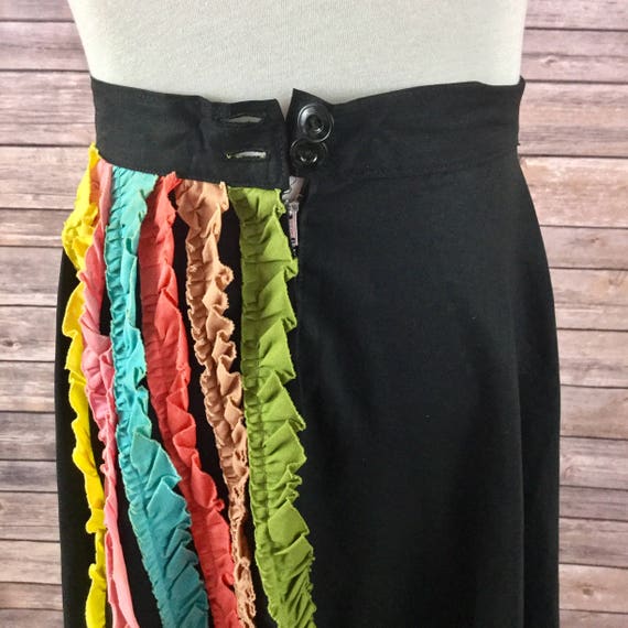 Black Skirt with Bright Retro Rainbow Design Skir… - image 4