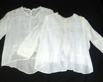 1910's Edwardian Cotton /Linen Eyelet Embroidered Blouses Lot of 2 Size Small