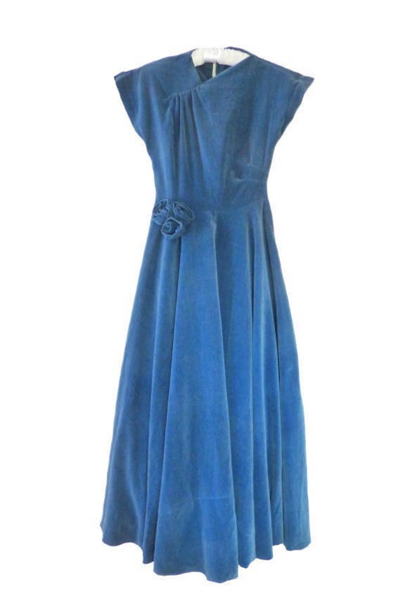 Vintage Velvet Gown Evening Dress Size 4 / 6 Blue… - image 2