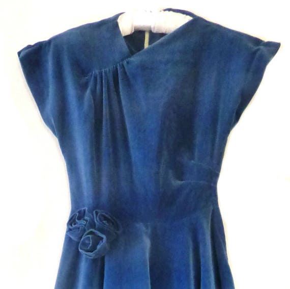 Vintage Velvet Gown Evening Dress Size 4 / 6 Blue… - image 4