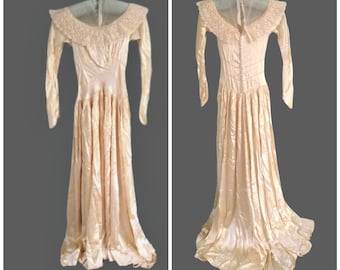 Antique Satin Wedding Gown Champagne Color Small Size