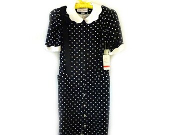 Vintage Polka Dot  Black and White Silk Dress NEW OLD Stock Medium Size 8