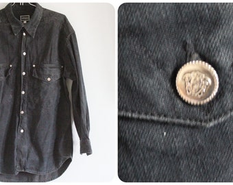 Vintage Men Versace Denim Shirt Metal Medusa Buttons Size Large Authentic