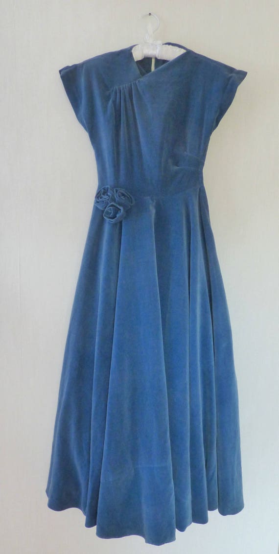 Vintage Velvet Gown Evening Dress Size 4 / 6 Blue… - image 3