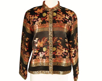 Chinese Style Womens Jacket Dragon Phoenix  Brocade Kesi Silk  Size Large 6/8 Mandarin Collar