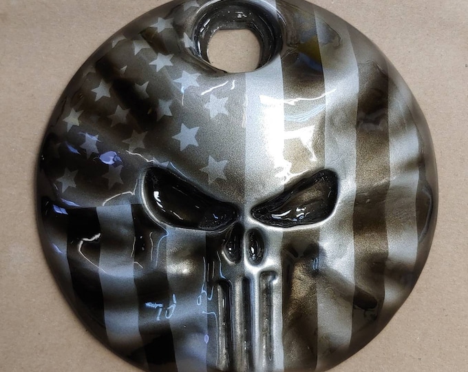 Custom built 3D Punisher skull stretching through American flag theme