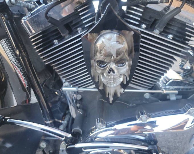 Custom Harley-Davidson horn cover with 3D skull and tattered Texas Flag theme