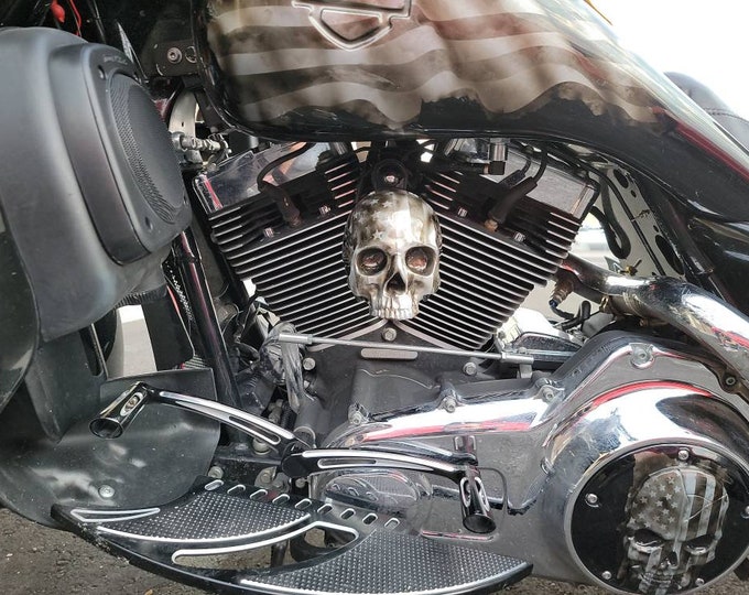 Custom Harley-Davidson horn cover with 3D skull with American Flag