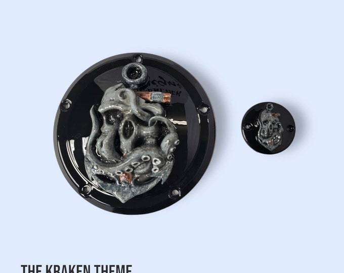 3D kraken themed derby clutch cover, and points cover for Harley