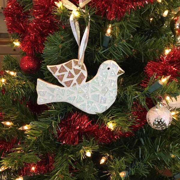 Dove, White Dove, Stained Glass Mosaic Dove, Christmas Tree Ornament, Christmas Ornament, Christmas Decor, Tree Ornament, Christmas Gift