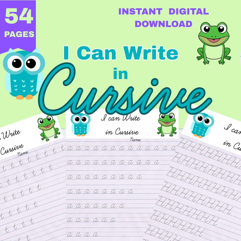 Cursive Handwriting Practice | Alphabet Workbook, 54 Pages (digital ...