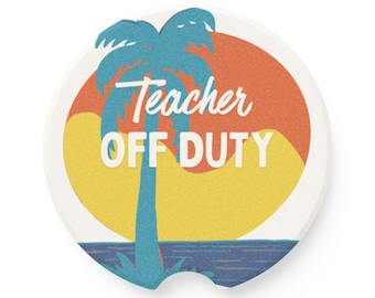 Profesor fuera de servicio / Atardecer retro con palmeras / Vacaciones de verano / Posavasos de coche de esteatita