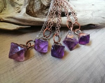 Purple Octahedron Fluorite Copper Electroformed Pendant