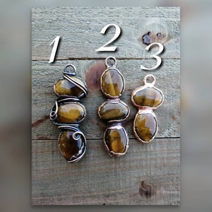 Tiger's Eye Jewelry Set, Tiger's Eye Pendant and Earrings Set, Copper Electroformed Jewelry, Wire Wrapped Jewelry image 4