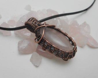 Rose Quartz Pendant | Copper Wire Wrapped Necklace | Gifts for Her | Pink Quartz Pendant | Fashion Gifts