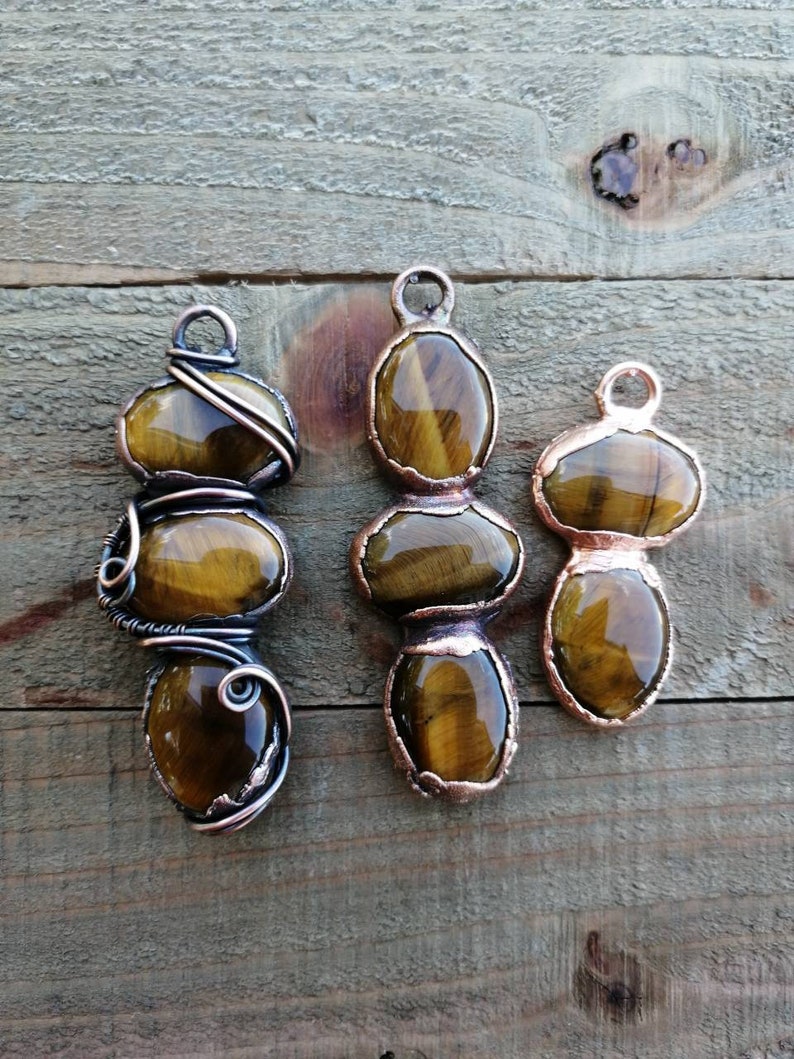 Tiger's Eye Jewelry Set, Tiger's Eye Pendant and Earrings Set, Copper Electroformed Jewelry, Wire Wrapped Jewelry image 3