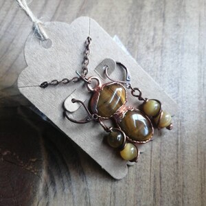 Tiger's Eye Jewelry Set, Tiger's Eye Pendant and Earrings Set, Copper Electroformed Jewelry, Wire Wrapped Jewelry Style 3