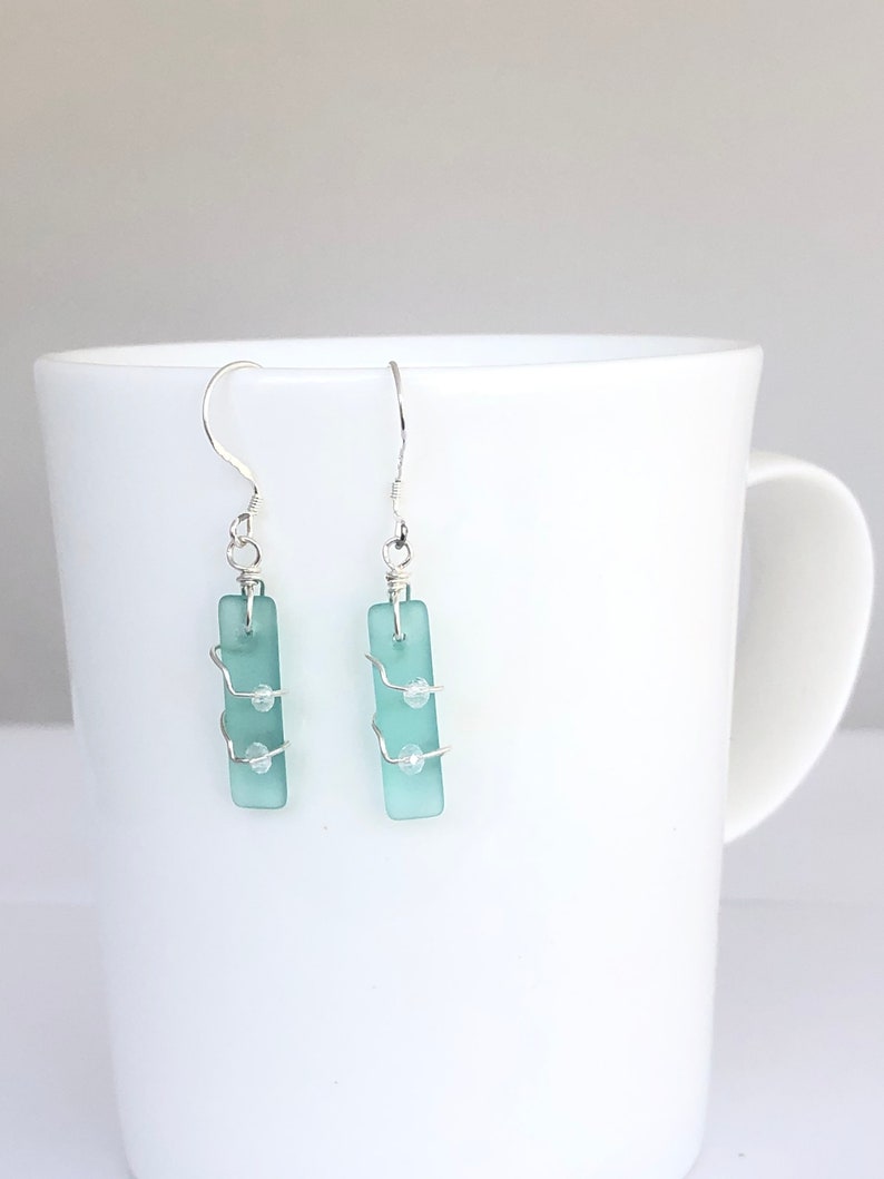 Ready to ship gift for her SEAFOAM BLUE seaglass earrings Ladies Christmas gift | Wire wrapped sea glass jewelry